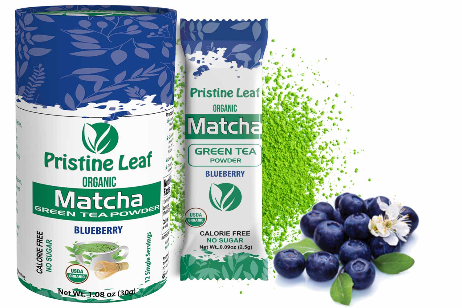 Blueberry Organic Matcha, 12 Single Servings - PristineLeaf.com